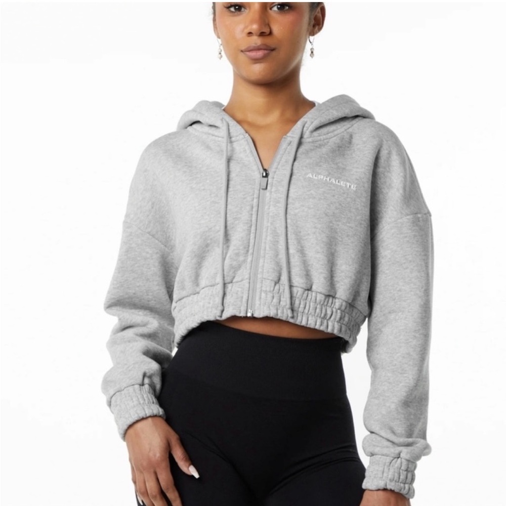 Alphalete Classic Capital Full Zip Crop Hoodie Size S grey